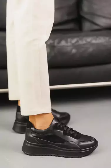 Женские кроссовки кожаные весенне-осенние черные Yuves 507 фото 2 — интернет-магазин Tapok