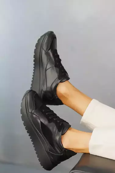 Женские кроссовки кожаные весенне-осенние черные Yuves 507 фото 6 — интернет-магазин Tapok