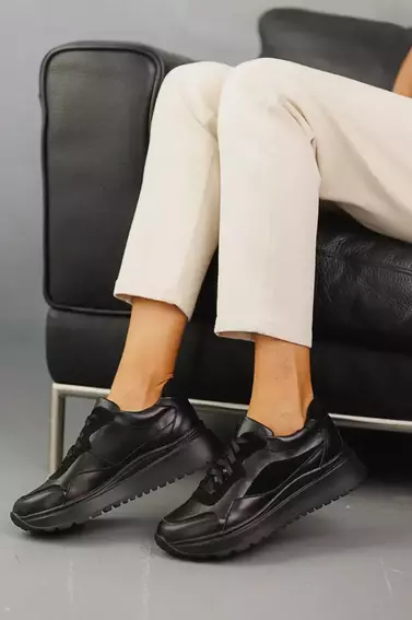 Женские кроссовки кожаные весенне-осенние черные Yuves 507 фото 8 — интернет-магазин Tapok