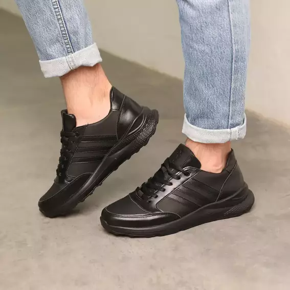 Кроссовки мужские кожаные 586370 Черные фото 1 — интернет-магазин Tapok