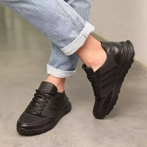 Кроссовки мужские кожаные 586370 Черные фото 2 — интернет-магазин Tapok