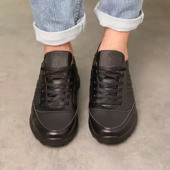Кроссовки мужские кожаные 586370 Черные фото 3 — интернет-магазин Tapok