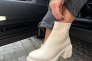 Ботинки женские кожаные молочного цвета на каблуках демисезонные Фото 16