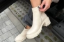 Ботинки женские кожаные молочного цвета на каблуках демисезонные Фото 17