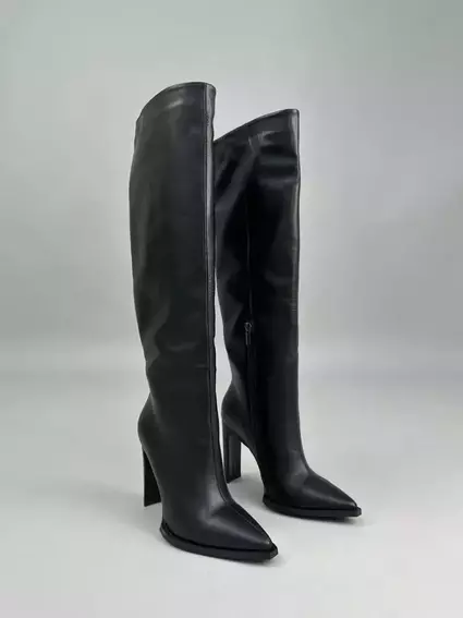 Сапоги женские кожаные черного цвета на каблуках демисезонные фото 13 — интернет-магазин Tapok