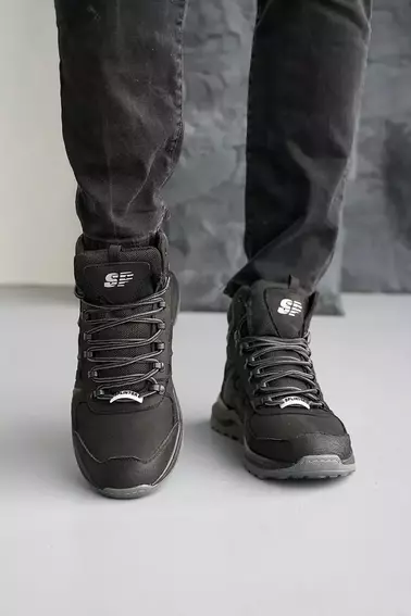 Мужские кроссовки кожаные зимние черные Splinter Б 1723 фото 2 — интернет-магазин Tapok