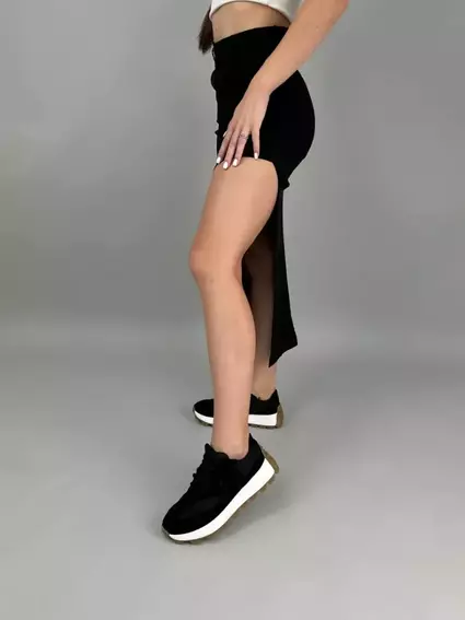 Кроссовки женские замшевые черные с вставками плащевки фото 4 — интернет-магазин Tapok