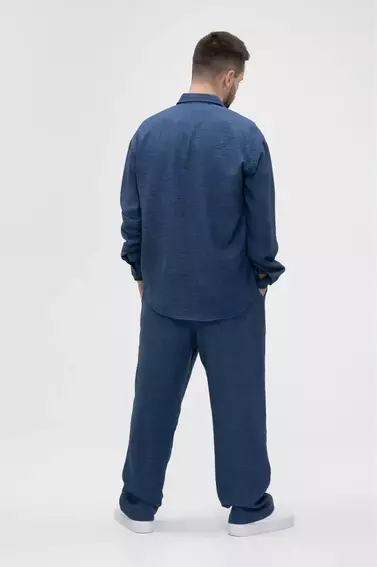 Рубашка однотонная мужская Breezy 23201082 Синий фото 8 — интернет-магазин Tapok