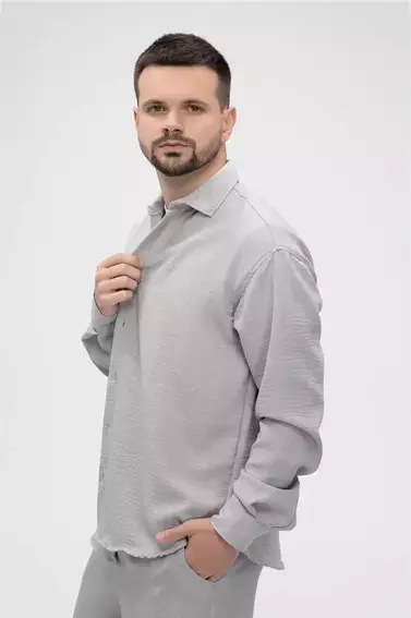 Рубашка однотонная мужская Breezy 23201082 Серый фото 1 — интернет-магазин Tapok