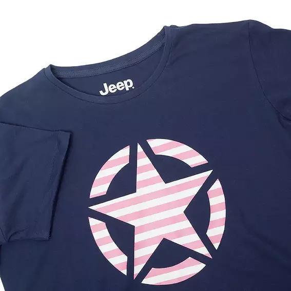 Женская Футболка JEEP T-SHIRT OVERSIZE STAR Striped Print Turn Синий фото 3 — интернет-магазин Tapok