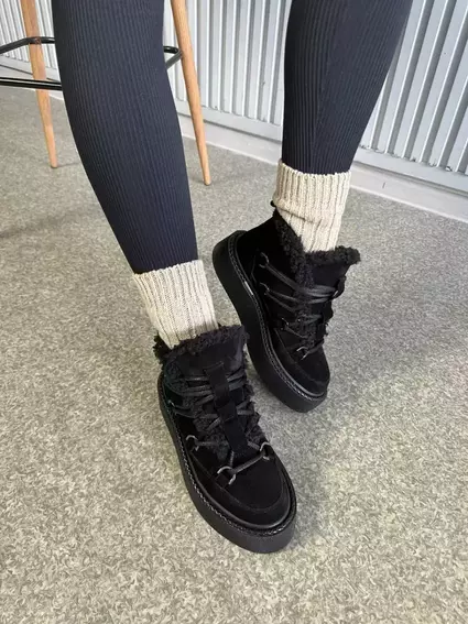 Ботинки женские замшевые черного цвета зимние фото 2 — интернет-магазин Tapok