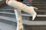 Сапоги женские кожаные молочного цвета на каблуках демисезонные Фото 15