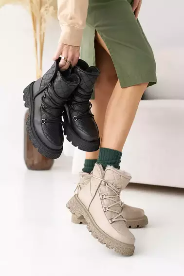 Женские ботинки кожаные зимние бежевые OLLI 93 фото 2 — интернет-магазин Tapok