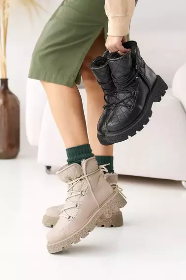 Женские ботинки кожаные зимние бежевые OLLI 93 фото 3 — интернет-магазин Tapok