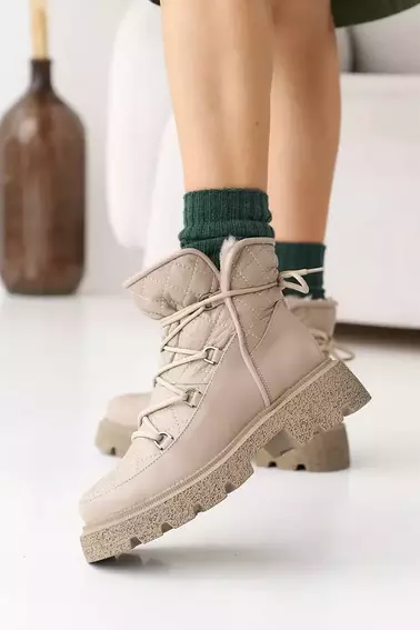 Женские ботинки кожаные зимние бежевые OLLI 93 фото 5 — интернет-магазин Tapok