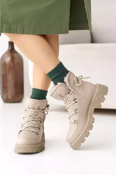 Женские ботинки кожаные зимние бежевые OLLI 93 фото 6 — интернет-магазин Tapok