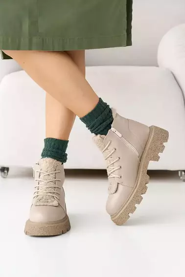 Женские ботинки кожаные зимние бежевые OLLI 24 фото 3 — интернет-магазин Tapok