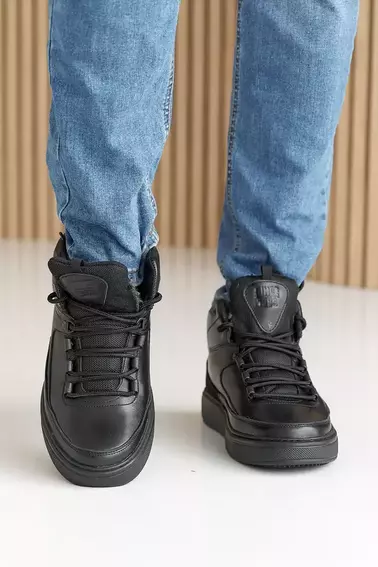 Мужские кроссовки кожаные зимние черные Splinter Б 0623 фото 2 — интернет-магазин Tapok