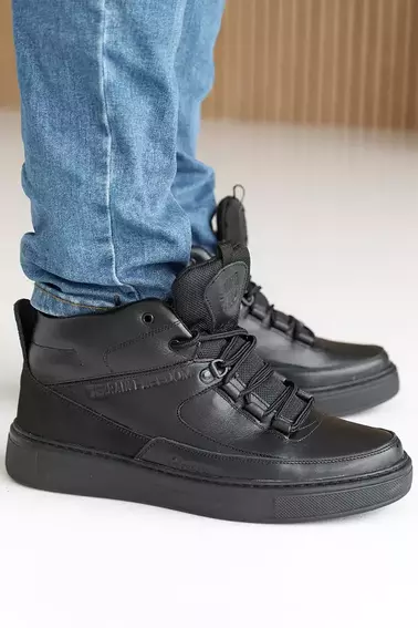 Чоловічі кросівки шкіряні зимові чорні Splinter Б 0623 фото 4 — інтернет-магазин Tapok