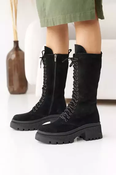 Женские ботинки замшевые зимние черные Marsela 206 высокие фото 2 — интернет-магазин Tapok