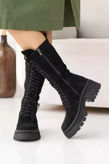 Женские ботинки замшевые зимние черные Marsela 206 высокие фото 3 — интернет-магазин Tapok