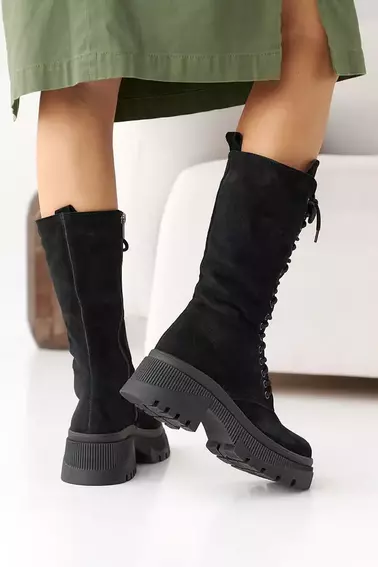 Женские ботинки замшевые зимние черные Marsela 206 высокие фото 5 — интернет-магазин Tapok