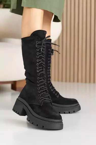 Женские ботинки замшевые зимние черные Marsela 206 высокие фото 7 — интернет-магазин Tapok