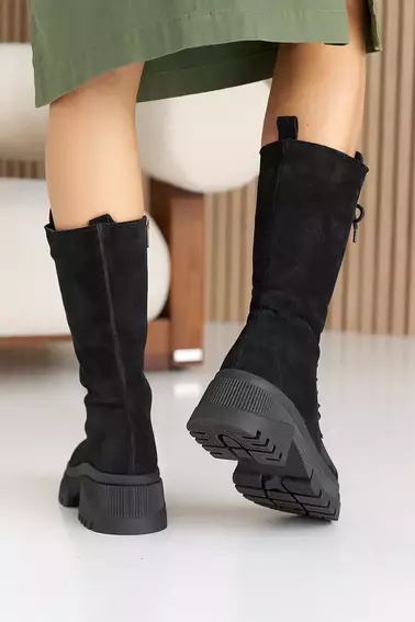 Женские ботинки замшевые зимние черные Marsela 206 высокие фото 9 — интернет-магазин Tapok