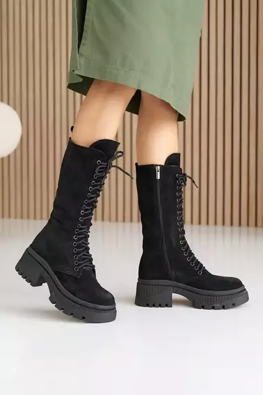 Женские ботинки замшевые зимние черные Marsela 206 высокие фото 10 — интернет-магазин Tapok