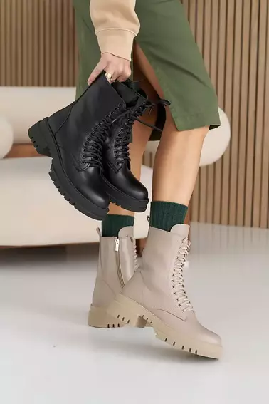 Женские ботинки кожаные зимние бежевые Marsela 708 фото 3 — интернет-магазин Tapok