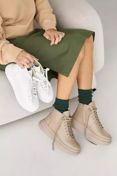 Жіночі черевики шкіряні зимові бежеві Udg 24171/125 фото 2 — інтернет-магазин Tapok
