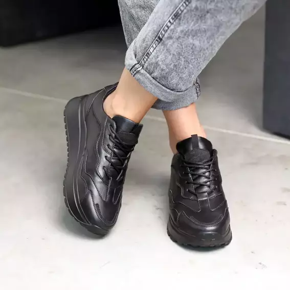 Кроссовки женские кожаные на осень 586457 Черные фото 4 — интернет-магазин Tapok