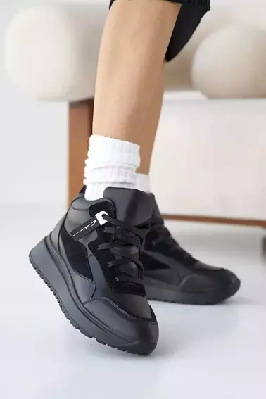 Жіночі кросівки шкіряні зимові чорні Yuves 272 хутро фото 9 — інтернет-магазин Tapok