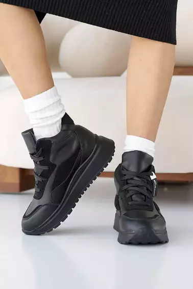 Жіночі кросівки шкіряні зимові чорні Yuves 272 хутро фото 10 — інтернет-магазин Tapok