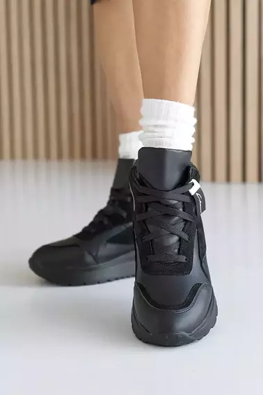 Жіночі кросівки шкіряні зимові чорні Yuves 272 хутро фото 16 — інтернет-магазин Tapok