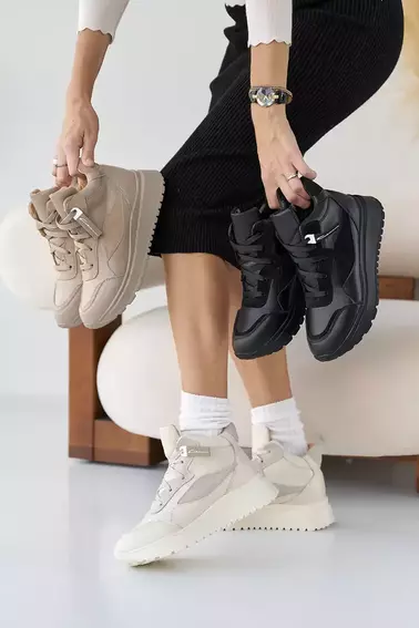 Жіночі кросівки шкіряні зимові молочні Yuves 272 хутро фото 3 — інтернет-магазин Tapok