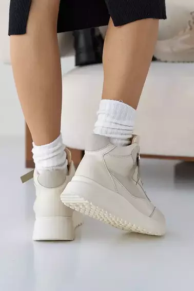 Жіночі кросівки шкіряні зимові молочні Yuves 272 хутро фото 7 — інтернет-магазин Tapok