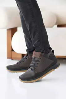 Чоловічі кросівки шкіряні зимові чорні-коричневі Emirro 100 на меху