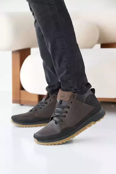 Мужские кроссовки кожаные зимние черно-коричневые Emirro 100 на меху фото 1 — интернет-магазин Tapok