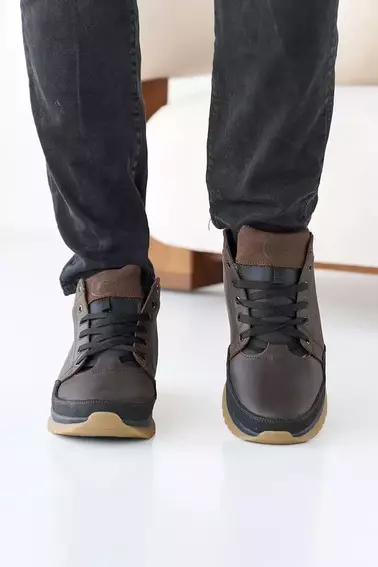 Мужские кроссовки кожаные зимние черно-коричневые Emirro 100 на меху фото 2 — интернет-магазин Tapok