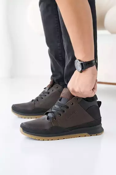 Мужские кроссовки кожаные зимние черно-коричневые Emirro 100 на меху фото 3 — интернет-магазин Tapok