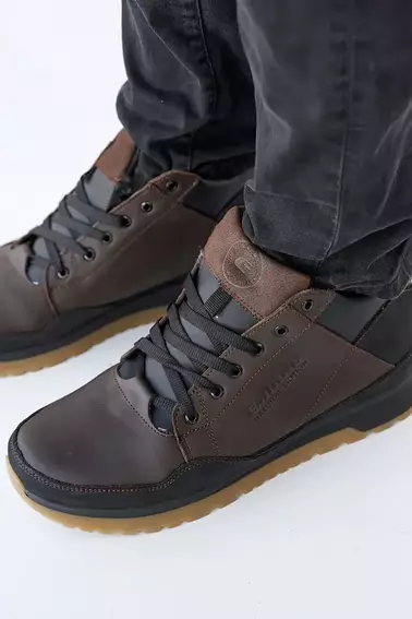 Мужские кроссовки кожаные зимние черно-коричневые Emirro 100 на меху фото 5 — интернет-магазин Tapok