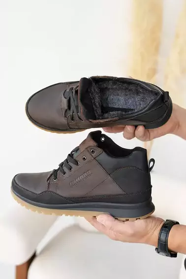 Мужские кроссовки кожаные зимние черно-коричневые Emirro 100 на меху фото 6 — интернет-магазин Tapok