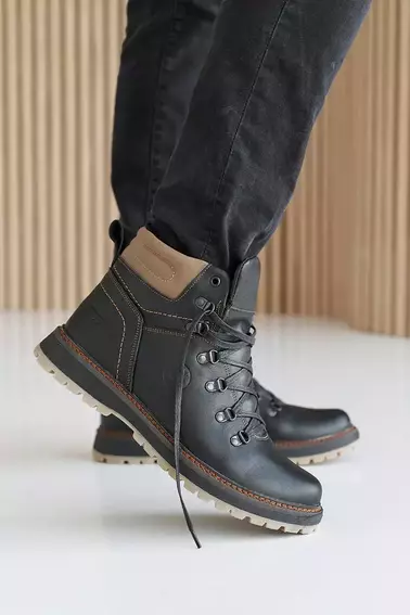 Мужские ботинки кожаные зимние черные Rivest С фото 1 — интернет-магазин Tapok