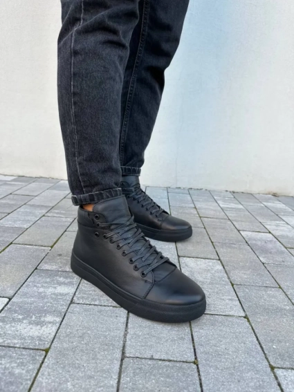 Ботинки мужские кожаные черного цвета зимние фото 1 — интернет-магазин Tapok