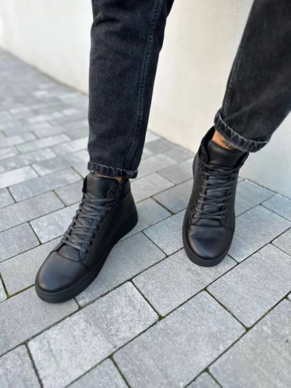 Ботинки мужские кожаные черного цвета зимние фото 2 — интернет-магазин Tapok