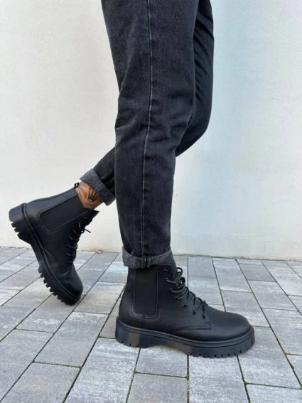 Ботинки мужские кожа флотар черного цвета демисезонные фото 1 — интернет-магазин Tapok