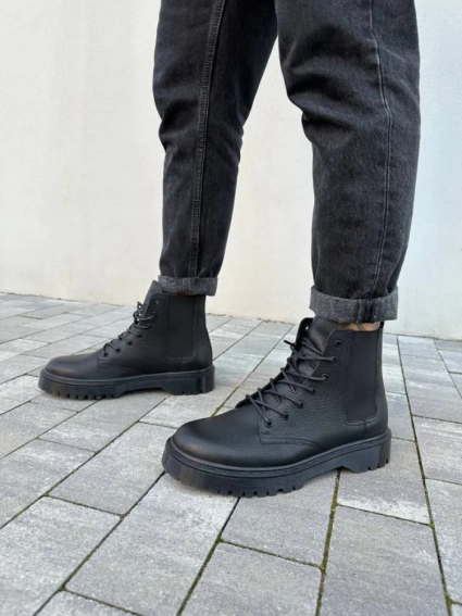Ботинки мужские кожа флотар черного цвета демисезонные фото 2 — интернет-магазин Tapok