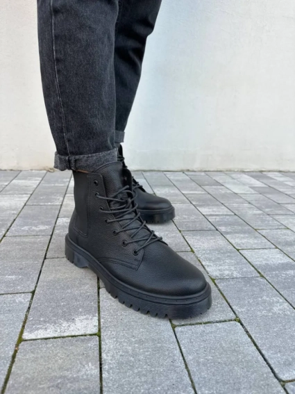 Ботинки мужские кожа флотар черного цвета демисезонные фото 3 — интернет-магазин Tapok