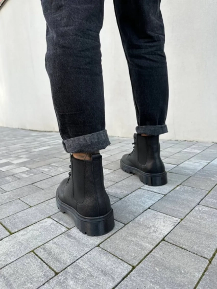 Ботинки мужские кожа флотар черного цвета демисезонные фото 4 — интернет-магазин Tapok
